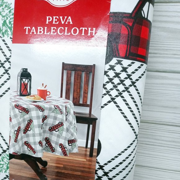 Holiday Time Peva Tablecloth 70" Round Farm Truck + Christmas Tree Print - Picture 3 of 6